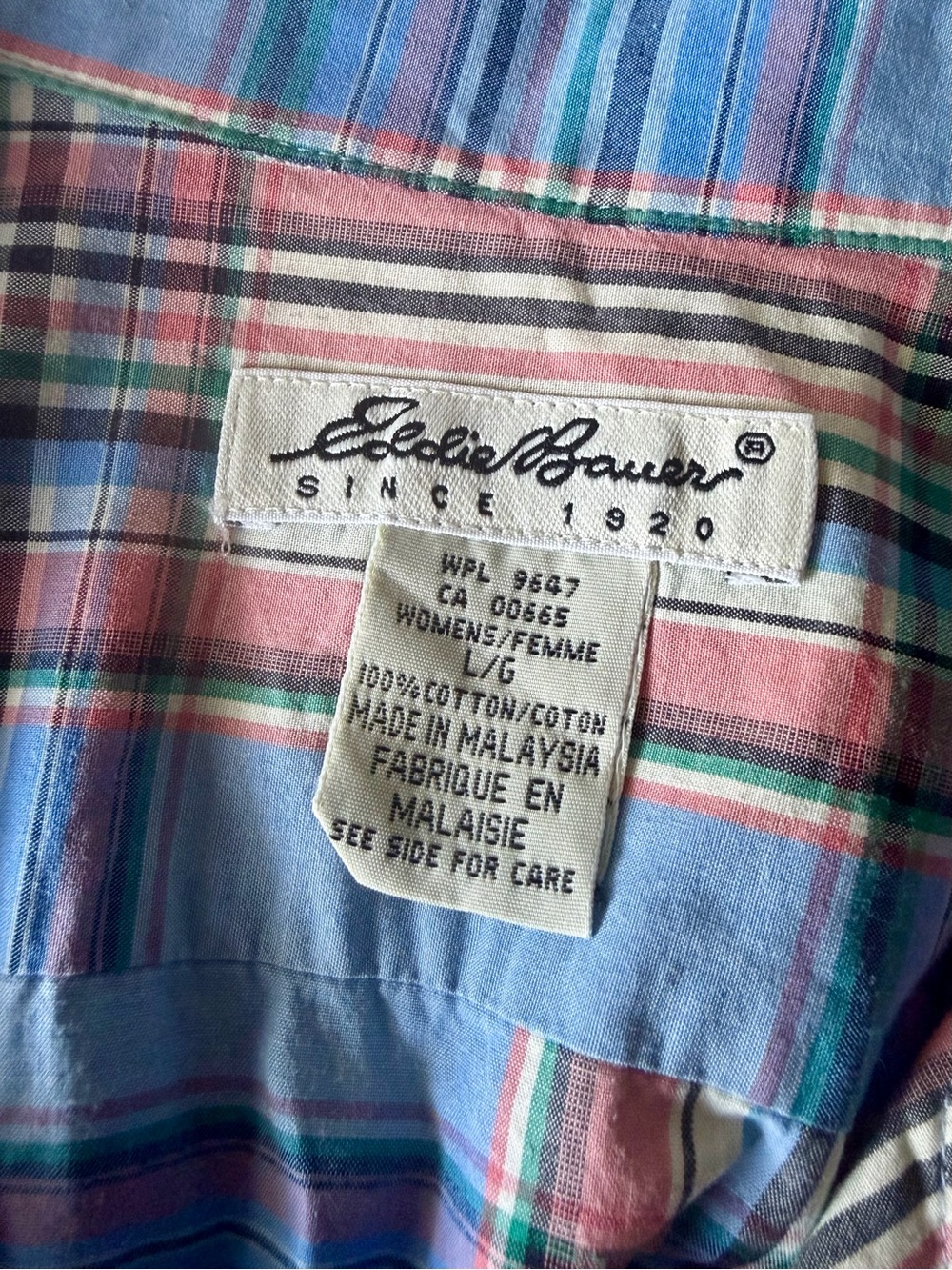 Eddie Bauer Women's Plaid Button-Down Sleeveless Shirt, Size L